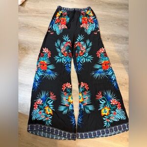 Free Market Boho Floral Wide Leg Pants Tropical Beachy Small
